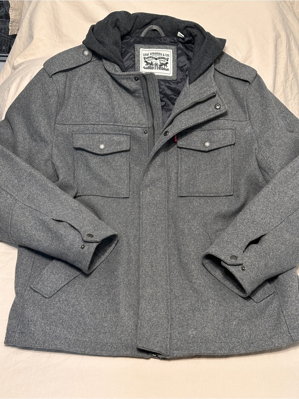 Levi's Men's Gray Hooded Field Jacket with Snap Pockets
